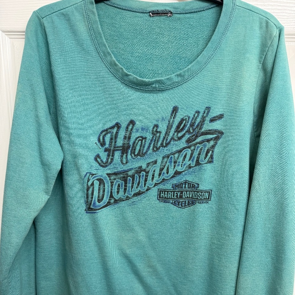 Long Sleeve Harley Davidson Shirt, Heavy knit, Turquoise, Size L